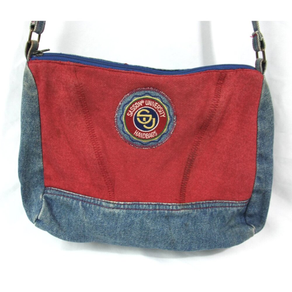 Vintage Sasson University Denim Jeans Zippered Crossbody Handbag Purse 1980s